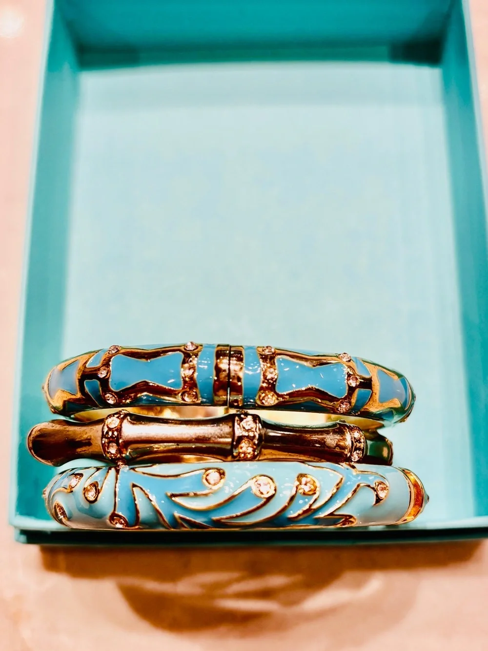 Nordstrom SEQUIN NYC Gold-Tone and Turquoise Enamel Bangle Bracelet Set